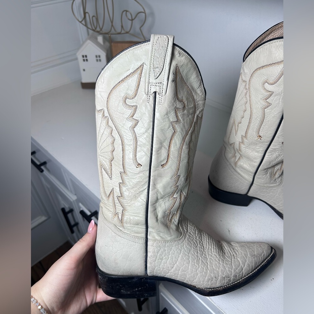 Rudel Vintage White Western Boots Women’s 7E Leather Cowboy Boots Made in Mexico - Picture 5 of 8